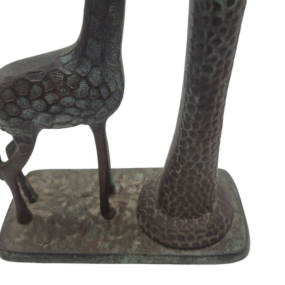 Vintage 15" Heavy Hammered Metal Giraffe Palm Tree Candlestick Holder - Picture 7 of 8